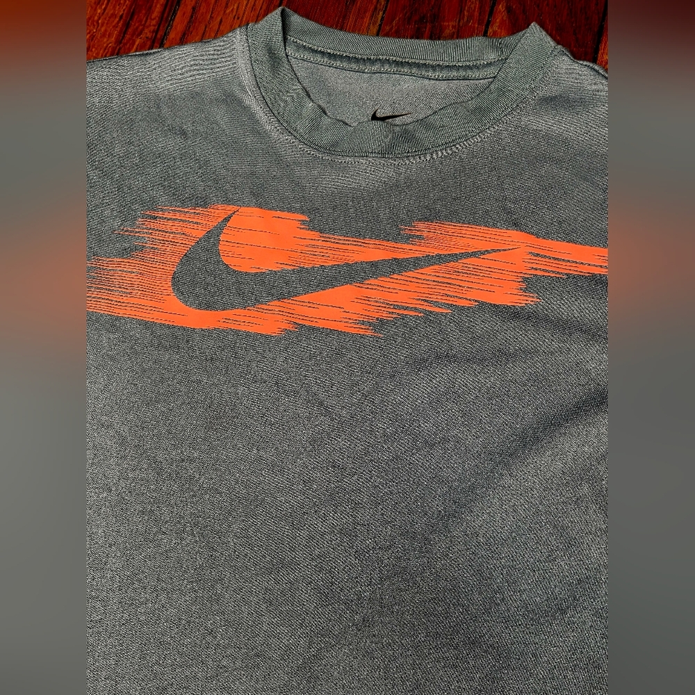Nike Women's Gray Short Sleeve Tee with Orange Brush Swoosh
